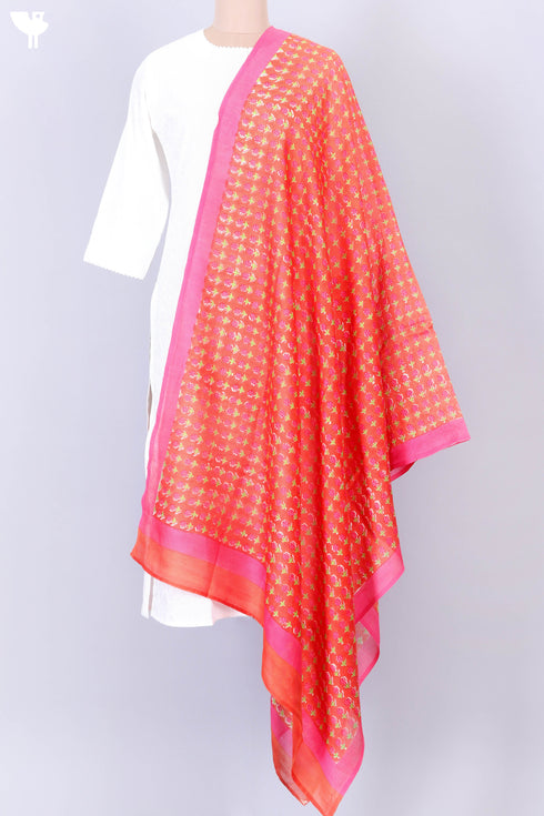 Chanderi Silk Dupatta In Floral Block Print